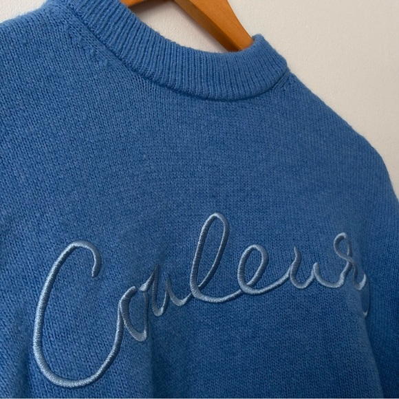 H&M Blue Embroidered 'Couleurs' Knit Sweater - Picture 3 of 7